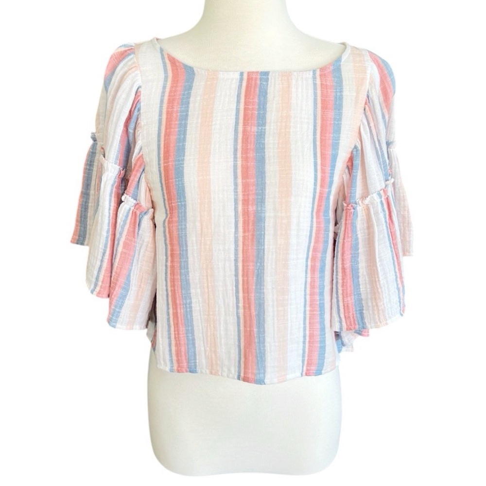 American Eagle AEO Crop Muslin Ruffle Bell Sleeve Striped Top Small